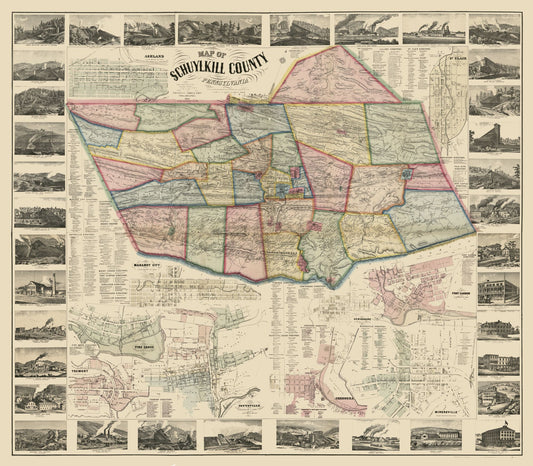 Historic County Map - Schuylkill County Pennsylvania - Scott 1864 - 26.30 x 23 - Vintage Wall Art