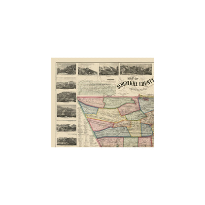 Historic County Map - Schuylkill County Pennsylvania - Scott 1864 - 26.30 x 23 - Vintage Wall Art