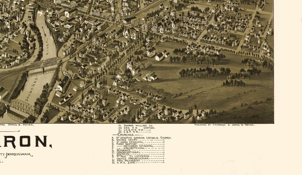 Historic Panoramic View - Sharon Pennsylvania - Fowler 1901 - 39.57 x 23 - Vintage Wall Art