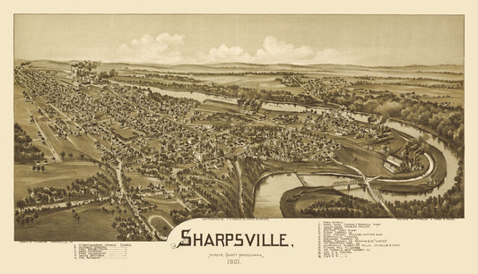 Historic Panoramic View - Sharpsville Pennsylvania - Fowler 1901 - 40.05 x 23 - Vintage Wall Art