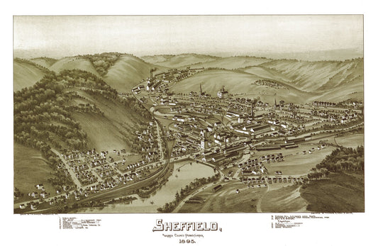 Historic Panoramic View - Sheffield Pennsylvania - Fowler 1895 - 35.33 x 23 - Vintage Wall Art