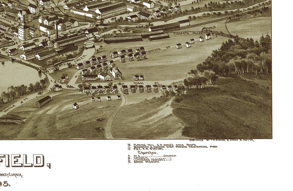 Historic Panoramic View - Sheffield Pennsylvania - Fowler 1895 - 35.33 x 23 - Vintage Wall Art