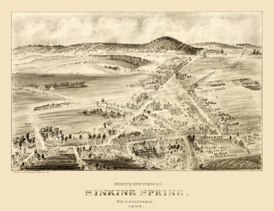 Historic Panoramic View - Sinking Spring Pennsylvania - Fowler 1898 - 29.84 x 23 - Vintage Wall Art