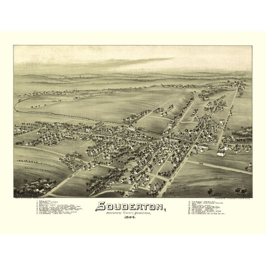 Souderton Pennsylvania Antique Panoramic Map Prints | Vintage Bird s-Eye Maps ...