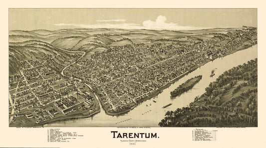 Historic Panoramic View - Tarentum Pennsylvania - Fowler 1901 - 41.11 x 23 - Vintage Wall Art