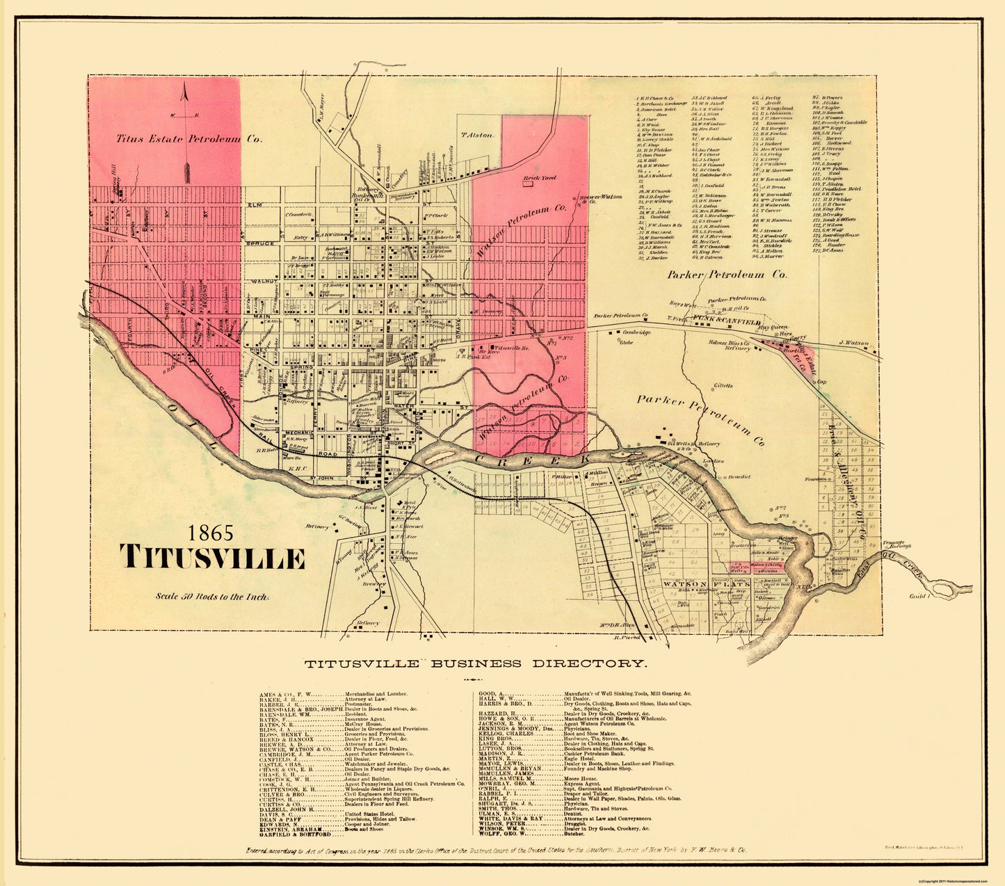 Historic City Map - Titusville Pennsylvania - Beers 1865 - 26.13 x 23 - Vintage Wall Art