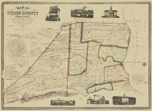 Historic County Map - Union County Pennsylvania - Pasehall 1856 - 31.43 x 23 - Vintage Wall Art