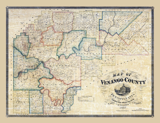 Historic County Map - Venango County Pennsylvania - Irwin 1857 - 29.77 x 23 - Vintage Wall Art