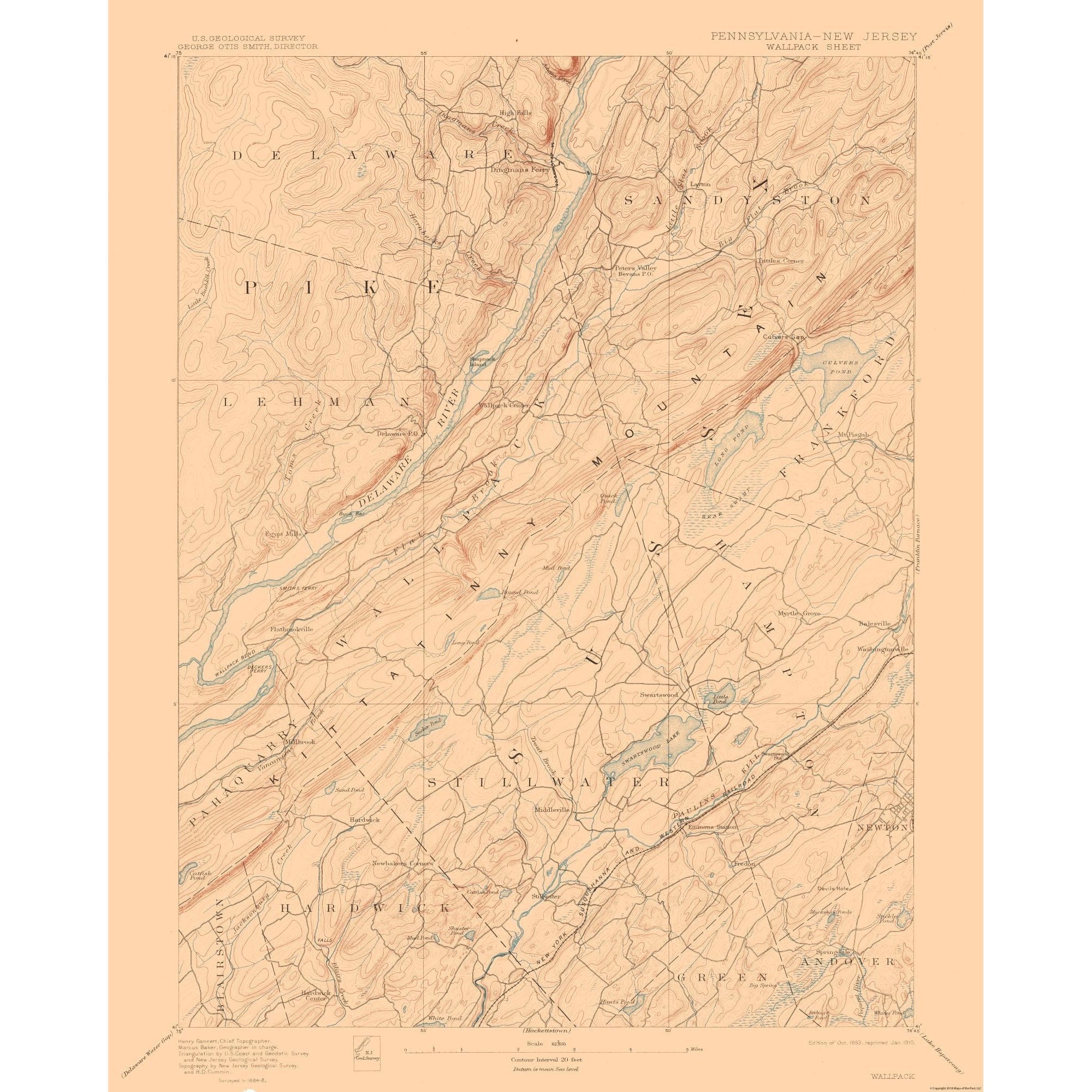 Topographical Map - Pennsylvania Wallpack Sheet - USGS 1893 - 23 x 28 ...