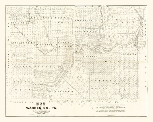 Historic County Map - Warren County Pennsylvania - Wheelock 1889 - 28.72 x 23 - Vintage Wall Art