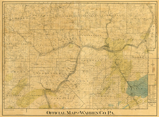 Historic County Map - Warren County Pennsylvania - Brakenridge 1900 - 31.30 x 23 - Vintage Wall Art