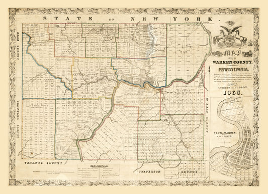 Historic County Map - Warren County Pennsylvania - Ludlow 1838 - 31.71 x 23 - Vintage Wall Art