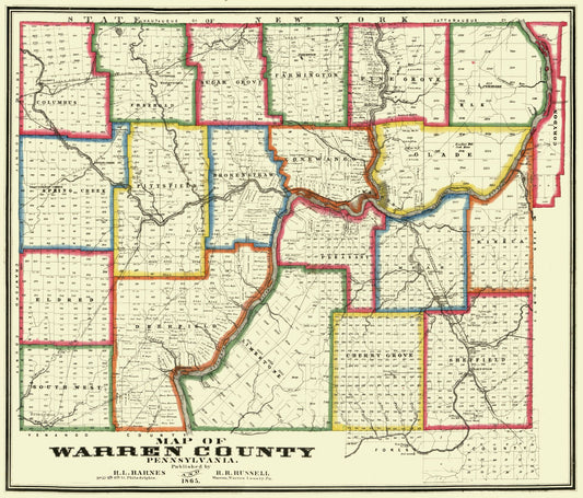 Historic County Map - Warren County Pennsylvania - Barnes 1865 - 26.95 x 23 - Vintage Wall Art
