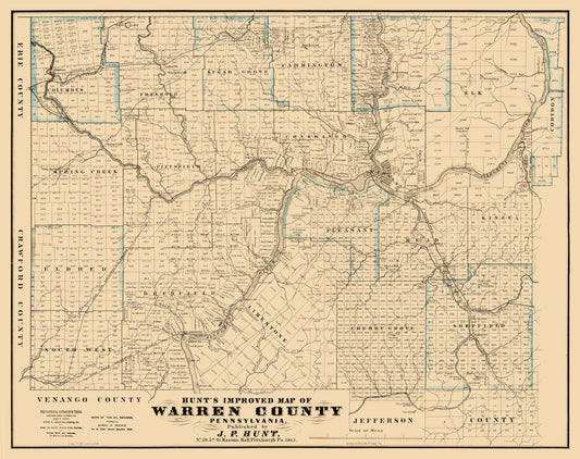 Historic County Map - Warren County Pennsylvania - Hunt 1865 - 29.02 x 23 - Vintage Wall Art
