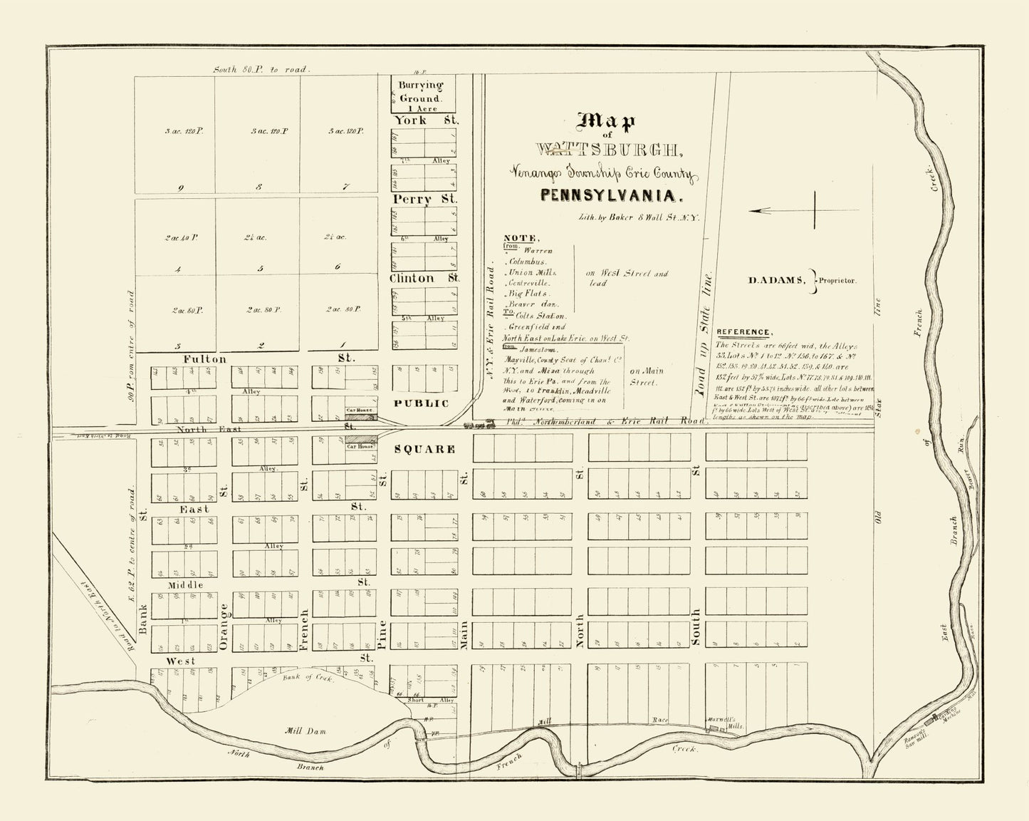 Historic City Map - Wattsburg Pennsylvania - Baker 1836 - 28.86 x 23 - Vintage Wall Art