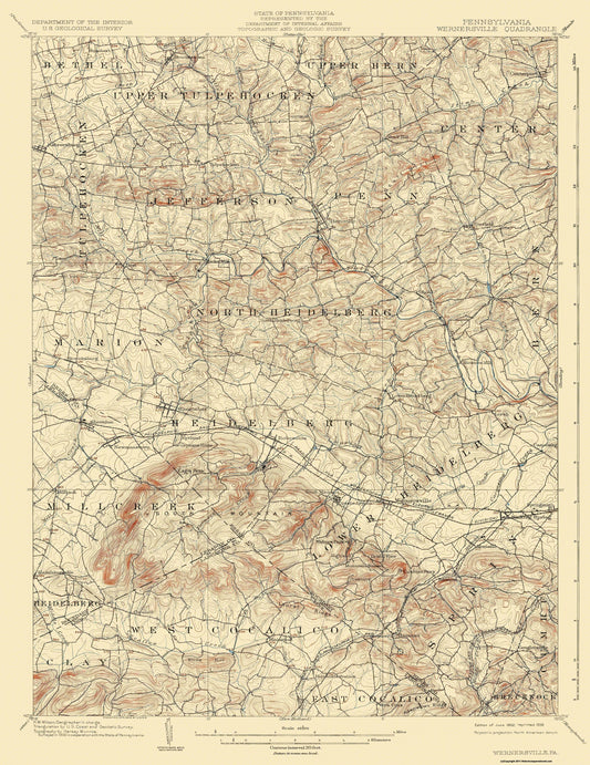 Topographical Map - Wernersville Pennsylvania Quad - USGS 1902 - 23 x 29.79 - Vintage Wall Art