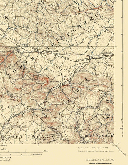 Topographical Map - Wernersville Pennsylvania Quad - USGS 1902 - 23 x 29.79 - Vintage Wall Art