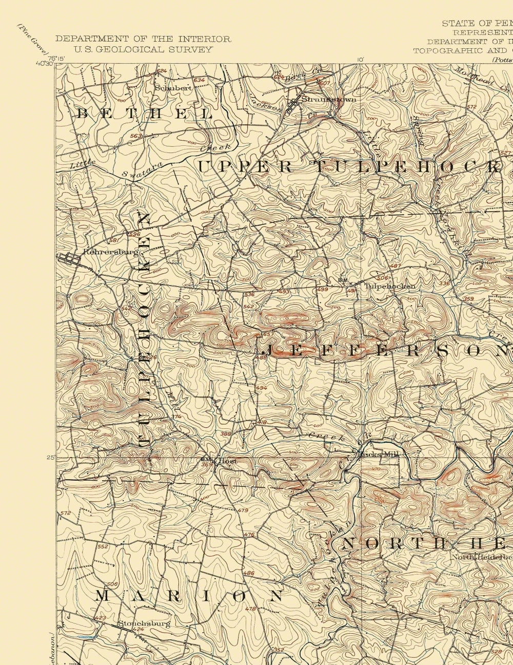 Topographical Map - Wernersville Pennsylvania Quad - USGS 1902 - 23 x 29.79 - Vintage Wall Art