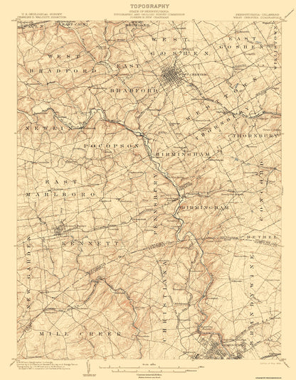 Topographical Map - West Chester Pennsylvania Deleware Quad - USGS 1904 - 23 x 29.59 - Vintage Wall Art