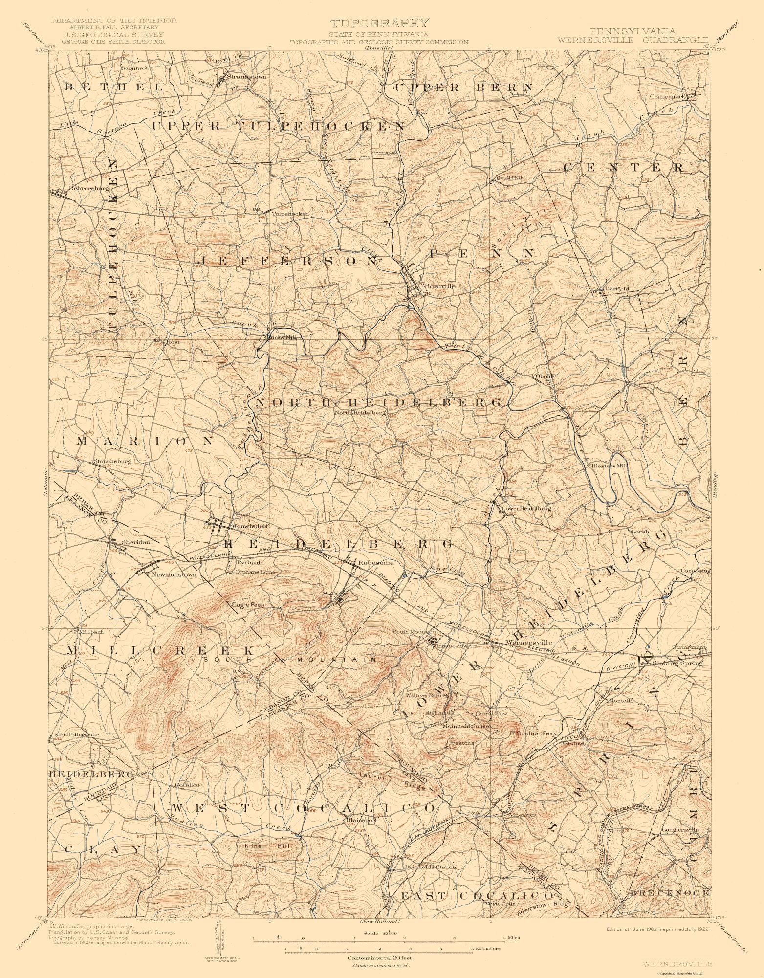 Topographical Map - Wernersville Pennsylvania Quad - USGS 1902 - 23 x ...