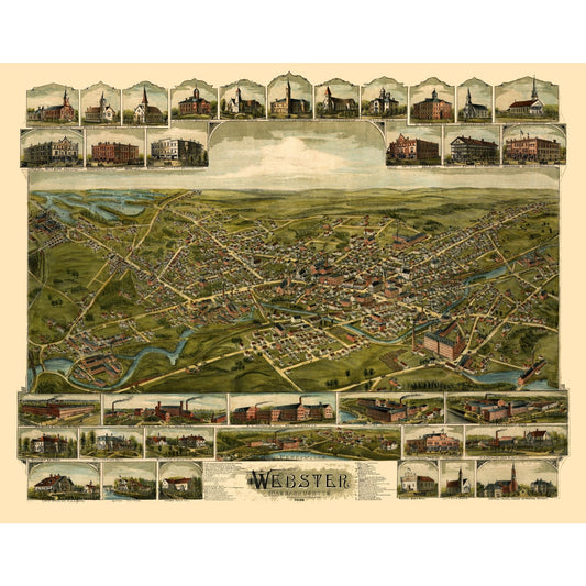 Historic Panoramic View - Webster Pennsylvania - Bailey 1892 - Vintage Wall Art