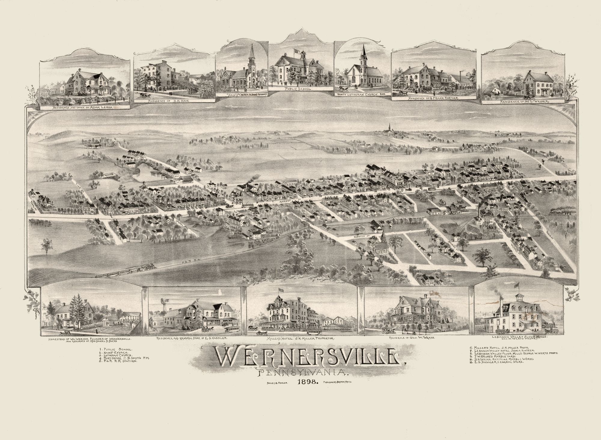 Historic Panoramic View - Wernersville Pennsylvania - Fowler 1898 - 31 ...