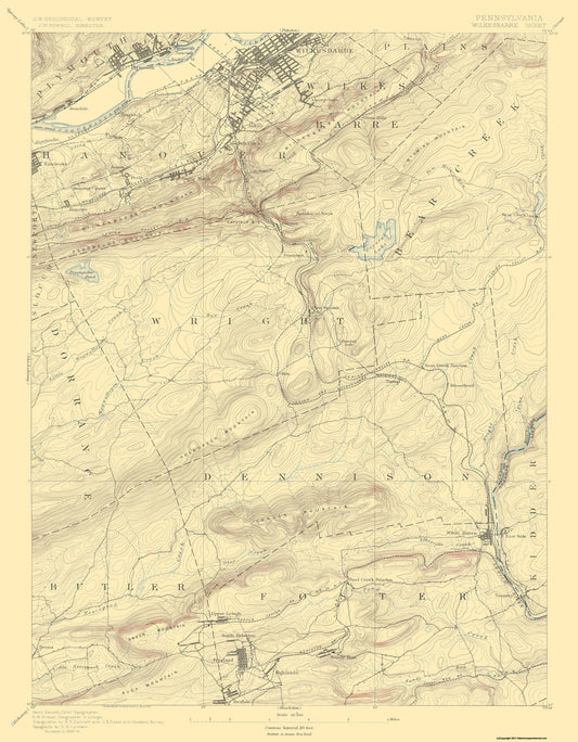 Topographical Map - Wilkes-Barre Pennsylvania Quad - USGS 1891 - 23 x 29.53 - Vintage Wall Art