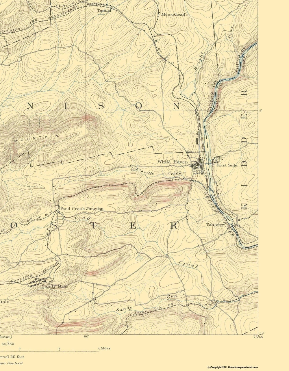 Topographical Map - Wilkes-Barre Pennsylvania Quad - USGS 1891 - 23 x 29.53 - Vintage Wall Art