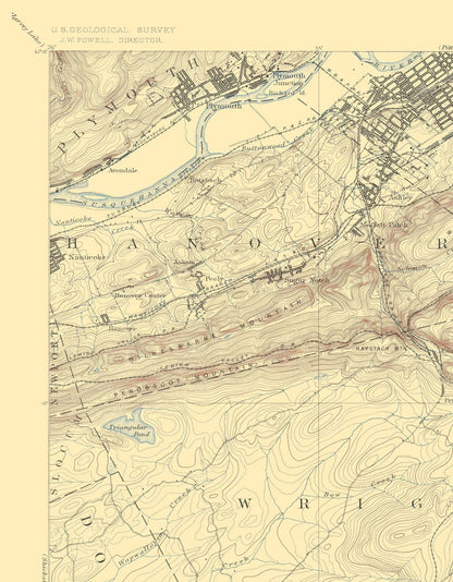 Topographical Map - Wilkes-Barre Pennsylvania Quad - USGS 1891 - 23 x 29.53 - Vintage Wall Art