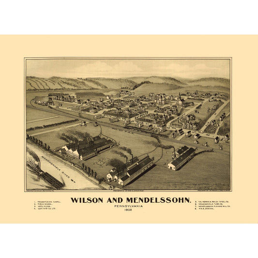Historic Panoramic View - Wilson Mendelssohn Pennsylvania- Fowler 1902  - Vintage Wall Art
