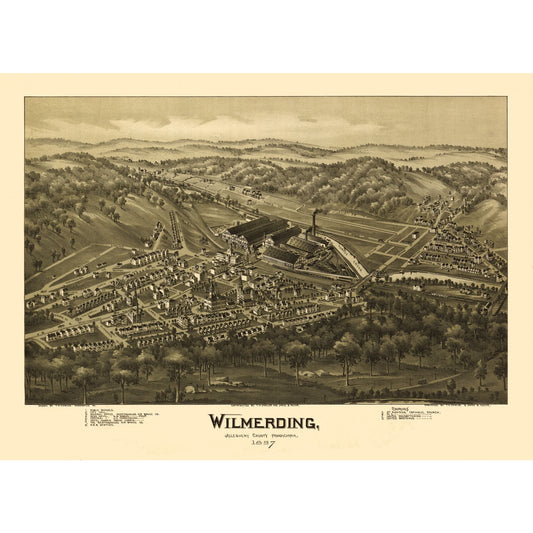 Historic Panoramic View - Wilmerding Pennsylvania - Moyer 1897 - Vintage Wall Art