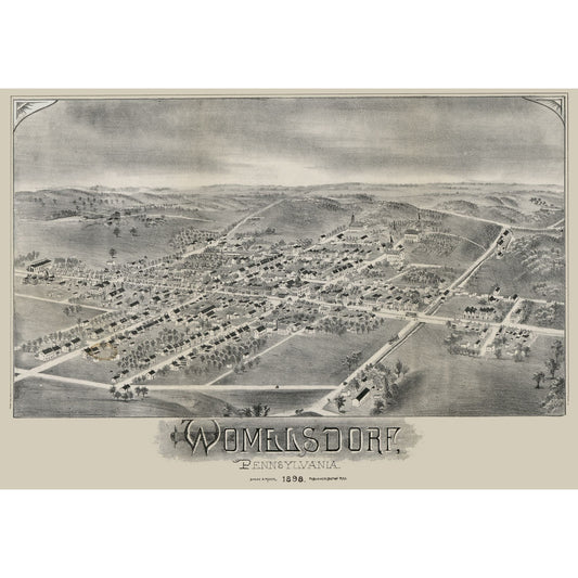 Historic Panoramic View - Womelsdorf Pennsylvania - Moyer 1898 - Vintage Wall Art