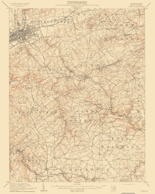 Topographical Map - York Pennsylvania Quad - USGS 1910 - 23 x 28.85 - Vintage Wall Art