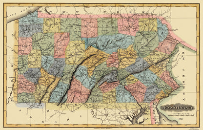 Historic State Map - Pennsylvania - Lucas 1823 - 35.94 x 23 - Vintage Wall Art