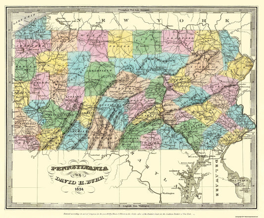 Historic State Map - Pennsylvania - Burr 1834 - 27.75 x 23 - Vintage Wall Art