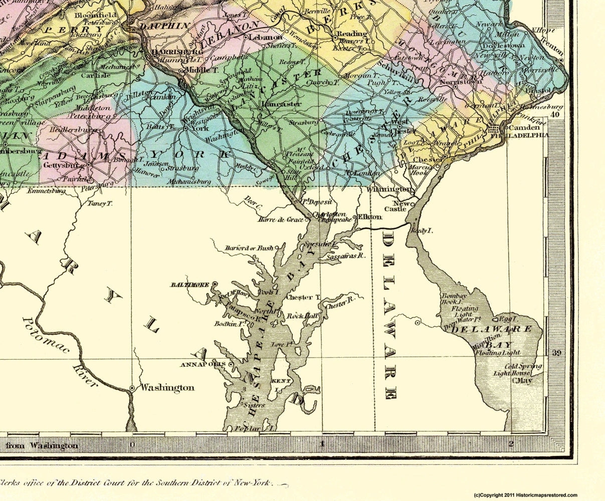 Historic State Map - Pennsylvania - Burr 1834 - 27.75 x 23 - Vintage Wall Art