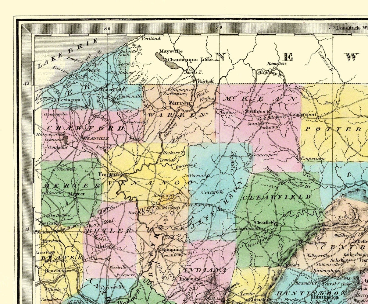 Historic State Map - Pennsylvania - Burr 1834 - 27.75 x 23 - Vintage Wall Art