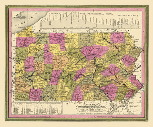 Historic State Map - Pennsylvania - Mitchell 1846 - 27.81 x 23 - Vintage Wall Art