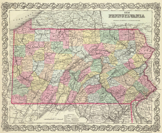 Historic State Map - Pennsylvania - Colton 1856 - 28 x 23 - Vintage Wall Art