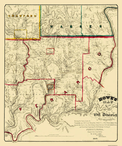 Historic State Map - Pennsylvania County Oil Districts - Howe 1866 - 23 x 27 - Vintage Wall Art