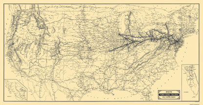 Railroad Map - Pennsylvania Railroad and Connections - Patterson 1889 - 44 x 23 - Vintage Wall Art