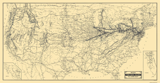 Railroad Map - Pennsylvania Railroad and Connections - Patterson 1889 - 44 x 23 - Vintage Wall Art