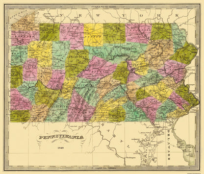 Historic State Map - Pennsylvania - Greenleaf 1840 - 26.94 x 23 - Vintage Wall Art