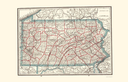 Historic State Map - Pennsylvania - Rathbun 1893 - 23 x 35.86 - Vintage Wall Art