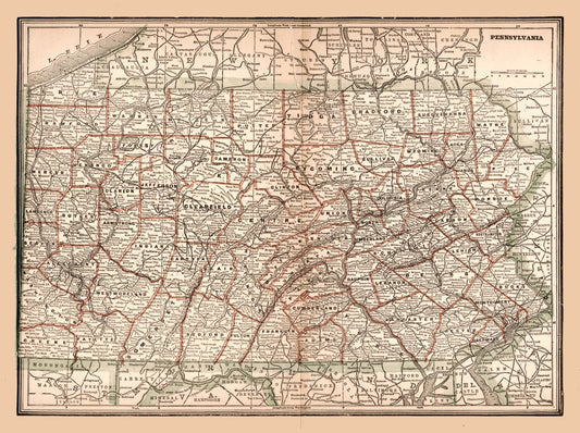 Historic State Map - Pennsylvania - 1894 - 30.81 x 23 - Vintage Wall Art