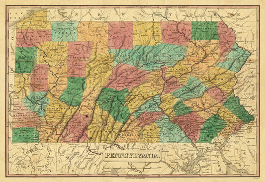 Historic State Map - Pennsylvania - Finley 1829 - 33.51 x 23 - Vintage Wall Art