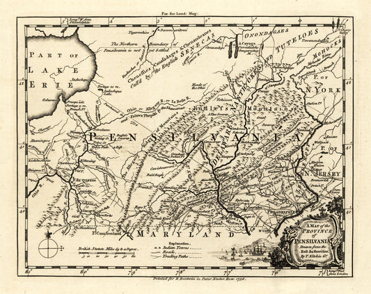 Historic State Map - Pennsylvania - Kitchin 1756 - 29.00 x 23 - Vintage Wall Art