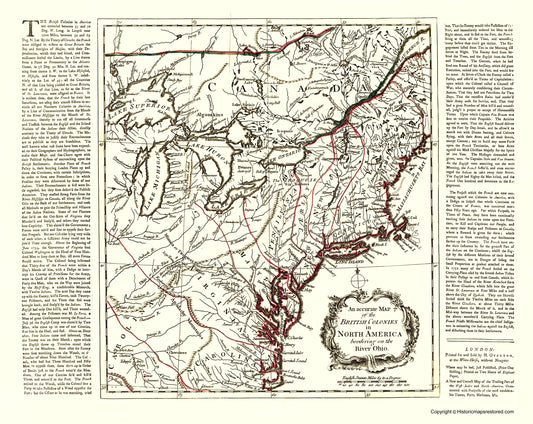 Historic Revolutionary War Map - Ohio River British Possessions  - Overton 1750 - 23 x 28.13 - Vintage Wall Art