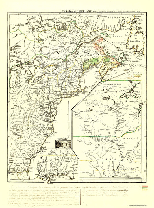 Historic Revolutionary War Map - St Augustine Louisiana Canada - Roy 1755 - 23 x 29.56 - Vintage Wall Art