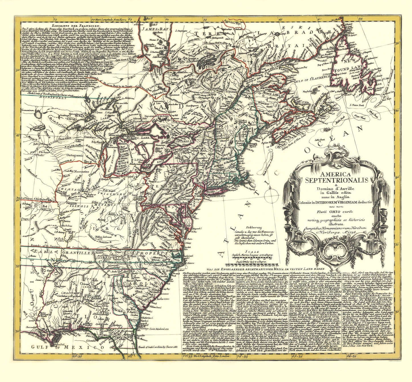 Historic Revolutionary War Map - Virginia Colonies - D'Anville 1756 - 23 x 32 - Vintage Wall Art